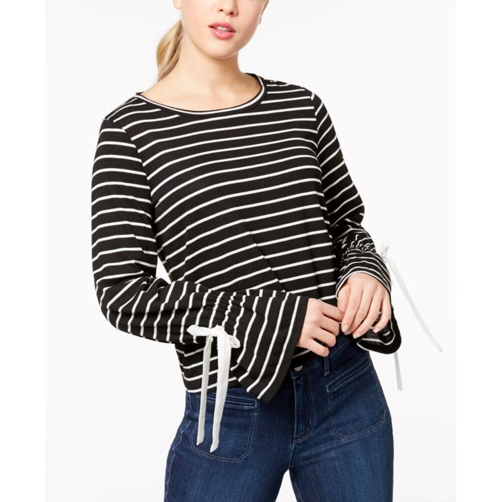 Maison Jules Striped Bell Sleeve Top